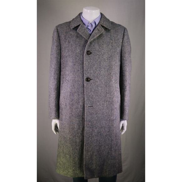 Aquascutum London Other - Aquascutum 1980's Blue-Gray Herringbone Tweed Heavy Full Length Overcoat 42R